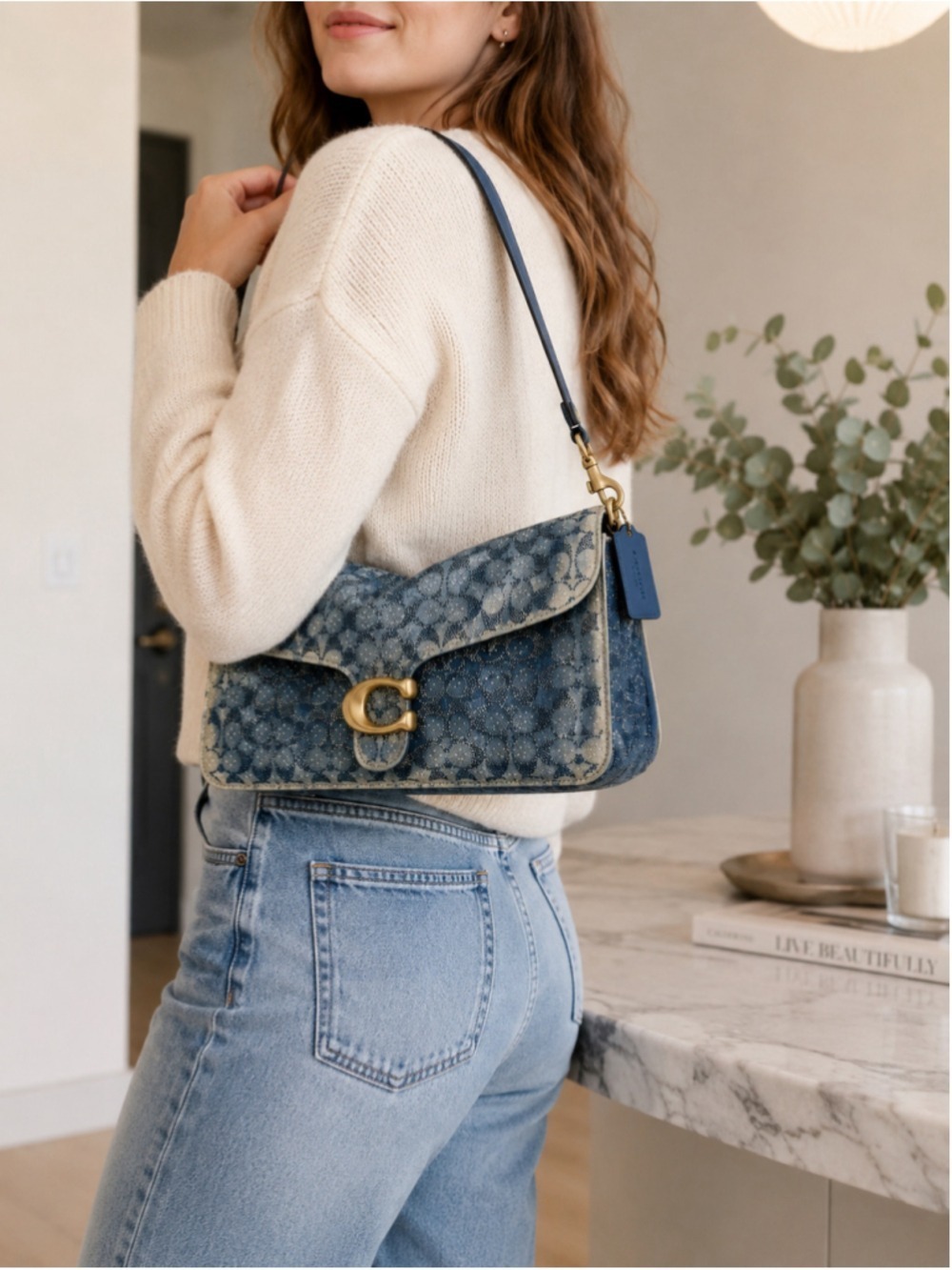 NEW Coach Tabby 36 Crystal Signature Denim Shoulder Bag CEN55 NWT